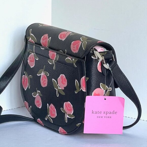 KATE SPADE Leather Embossed Ditsy Pink Rose Black Knott Adjustable Strap NWT - Picture 3 of 15